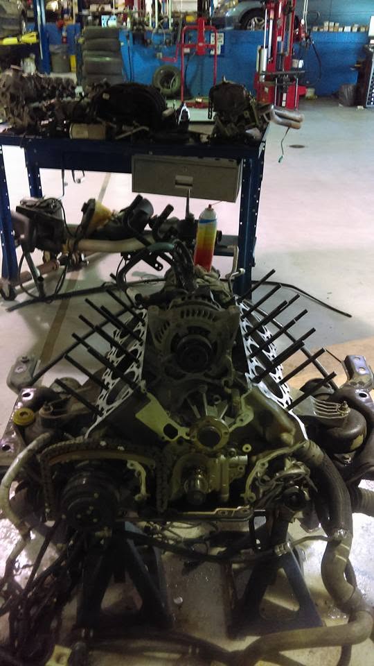 Engine assembly during hands-on automotive work